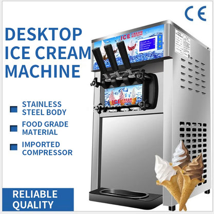 220V Small Ice Cream Machine Tricolor Ice Cream Maker Commercial Stainless Steel Desktop Sweet Cone Freezing Equipment 1200W