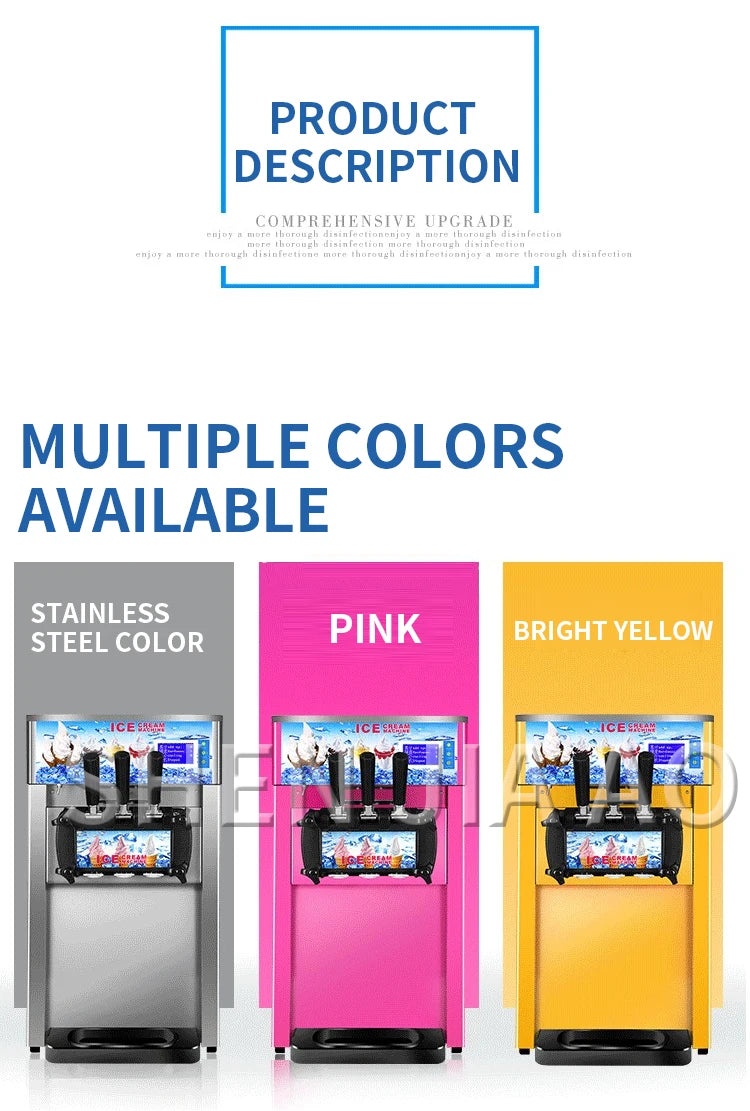 220V Small Ice Cream Machine Tricolor Ice Cream Maker Commercial Stainless Steel Desktop Sweet Cone Freezing Equipment 1200W