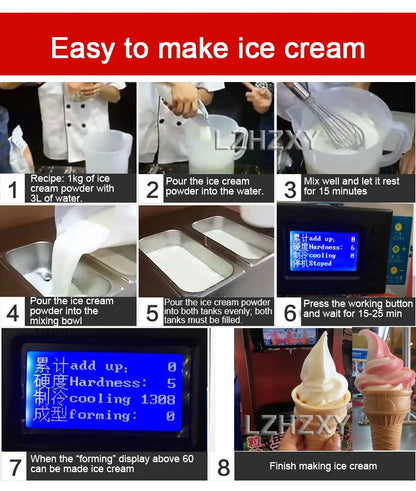 220V Small Ice Cream Machine Tricolor Ice Cream Maker Commercial Stainless Steel Desktop Sweet Cone Freezing Equipment 1200W