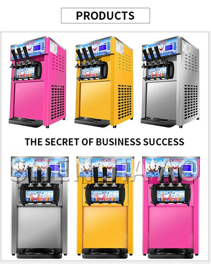 220V Small Ice Cream Machine Tricolor Ice Cream Maker Commercial Stainless Steel Desktop Sweet Cone Freezing Equipment 1200W