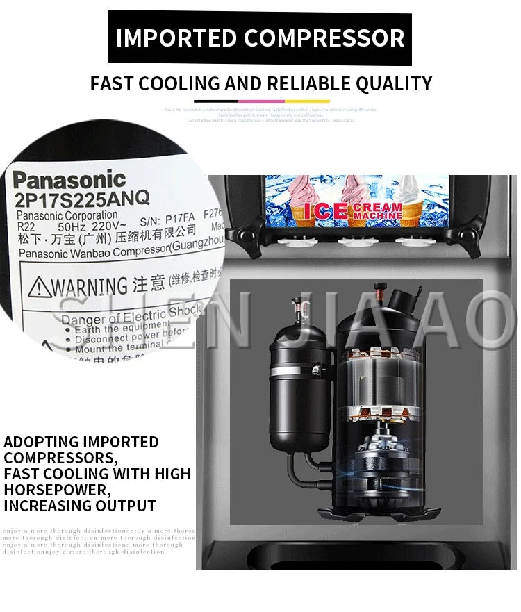 220V Small Ice Cream Machine Tricolor Ice Cream Maker Commercial Stainless Steel Desktop Sweet Cone Freezing Equipment 1200W