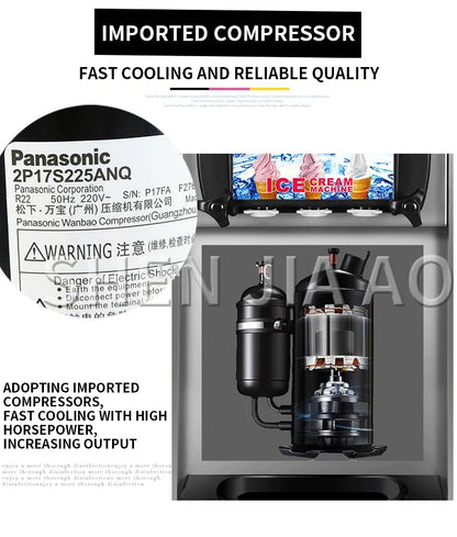 220V Small Ice Cream Machine Tricolor Ice Cream Maker Commercial Stainless Steel Desktop Sweet Cone Freezing Equipment 1200W