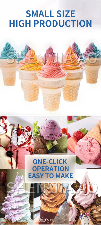 220V Small Ice Cream Machine Tricolor Ice Cream Maker Commercial Stainless Steel Desktop Sweet Cone Freezing Equipment 1200W